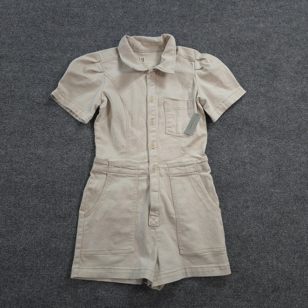Pilcro Romper Womens 8P Beige Denim Short Sleeve Kit Utility Jumpsuit One Piece